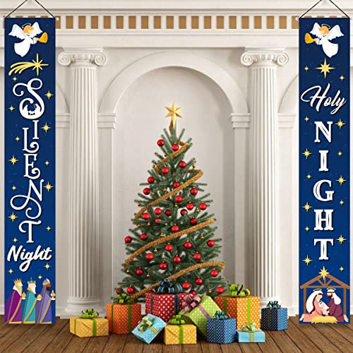 Christmas Decorations - Manger Scene Porch Banner Merry Christmas,Indoor Outdoor Holy Nativity Yard Sign with Stakes for Christmas Outdoor Lawn Decorations for Church,Home,Businesses,Stores,Parties