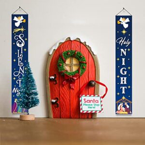 Christmas Decorations - Manger Scene Porch Banner Merry Christmas,Indoor Outdoor Holy Nativity Yard Sign with Stakes for Christmas Outdoor Lawn Decorations for Church,Home,Businesses,Stores,Parties