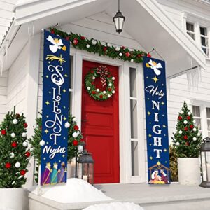 Christmas Decorations - Manger Scene Porch Banner Merry Christmas,Indoor Outdoor Holy Nativity Yard Sign with Stakes for Christmas Outdoor Lawn Decorations for Church,Home,Businesses,Stores,Parties