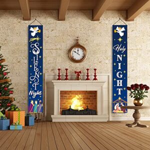 Christmas Decorations - Manger Scene Porch Banner Merry Christmas,Indoor Outdoor Holy Nativity Yard Sign with Stakes for Christmas Outdoor Lawn Decorations for Church,Home,Businesses,Stores,Parties