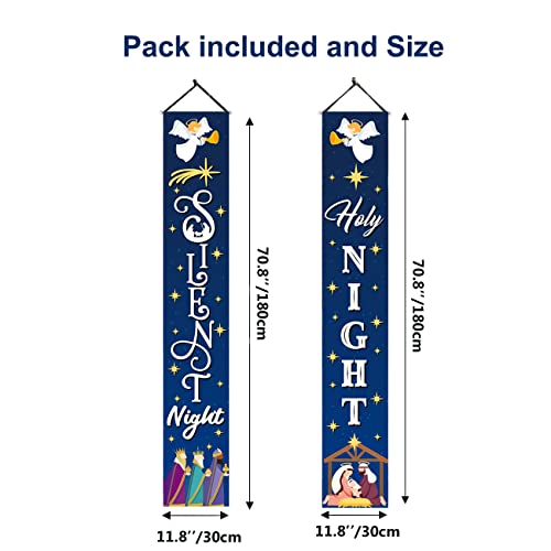 Christmas Decorations - Manger Scene Porch Banner Merry Christmas,Indoor Outdoor Holy Nativity Yard Sign with Stakes for Christmas Outdoor Lawn Decorations for Church,Home,Businesses,Stores,Parties