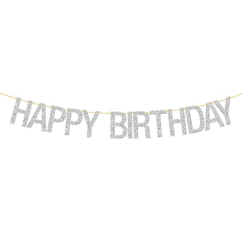 WeBenison Happy Birthday Banner Glitter Silver 1st 2nd 3rd 10th 30th 40th Birthday Party Decorations Supplies