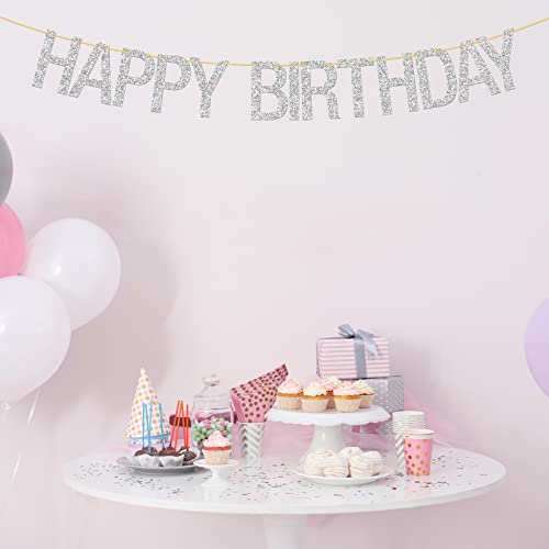 WeBenison Happy Birthday Banner Glitter Silver 1st 2nd 3rd 10th 30th 40th Birthday Party Decorations Supplies