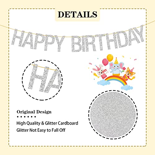 WeBenison Happy Birthday Banner Glitter Silver 1st 2nd 3rd 10th 30th 40th Birthday Party Decorations Supplies