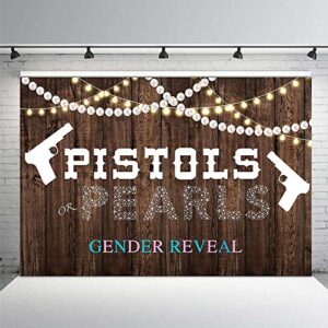 mehofond pistols or pearls gender reveal baby shower party photo background props rustic wood glitter lights pearls boy or girl baby shower decoration backdrops banner for dessert table supplies 7x5ft