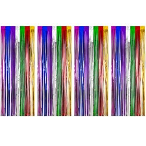sumind 4 pack foil curtains metallic fringe curtains shimmer curtain for birthday wedding party christmas decorations (rainbow)