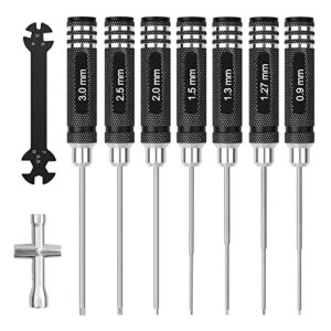 RC Hex Screwdriver Tool Set 0.9mm 1.27mm 1.3mm 1.5mm 2.0mm 2.5mm 3.0mm Hex Allen Screwdriver Kit with Hex Nut Driver & RC Car Wrench Tool Kit for Multi-Axis FPV Racing Drone RC Quadcopter Helicopter