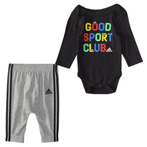 adidas baby boys long sleeve bodyshirt jogger set pants, black, 6-9 months us