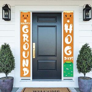 happy groundhog day banner background cartoon animals theme decor for door porch indoor outdoor groundhog day spring february 2nd holidays festival 1st birthday party favors supplies decorations