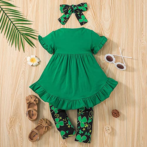 Krogubis Toddler Baby Girl St. Patric.k's Day Outfit 3Pcs Long Sleeve Ruffle T-Shirt Tops Blouse Pants Hairband Pants Set (Green, 6-9 Months)