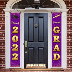 hamigar 6x1ft class of 2022 congrats grad door porch banner sign – purple gold college high school graduation decorations decor party supplies