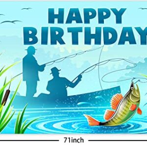 Gone Fishing Happy Birthday Banner Backdrop Fish Fisher Fisherman Theme Decor Decorations for 1st Birthday Party Baby Shower Retirement Party Fishing Party Supplies Favors Background