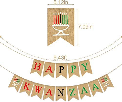 Rainlemon Jute Burlap Happy Kwanzaa Banner Rustic African Heritage Holiday Party Mantel Fireplace Decoration Supply