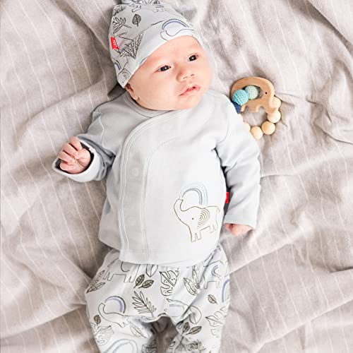 Magnetic Me 100% Organic Cotton Magnetic Kimono Baby Clothing Outfit 3-Piece Set Shirt, Footed Pants, Hat Ellie Go Lucky Blue 0-3 Months