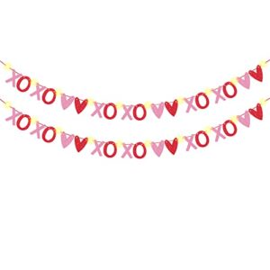 happy valentines day banner and red pink glittery heart garland banner valentines day decorations conversation candy hearts banner, 20 valentines day heart sayings pre-strung garland decorations (style 2)