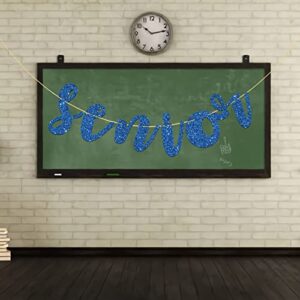 Talorine Blue Senior Banner - for Congrats Grad Bunting - Educated AF - Graduation Party Bunting Decorations (Glitter)