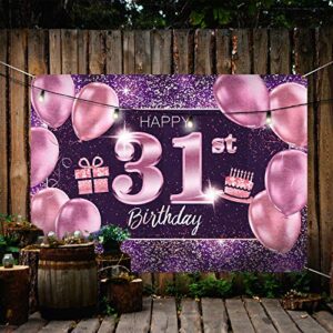 PAKBOOM Happy 31st Birthday Banner Backdrop - 31 Birthday Party Decoration Supplies for Women - Pink Purple Gold 4 x 6ft