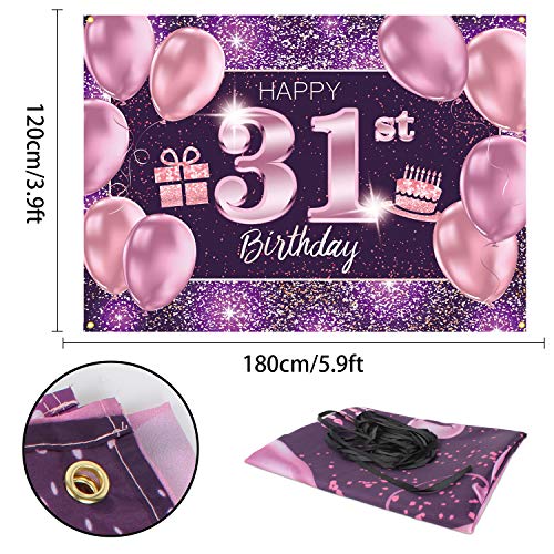 PAKBOOM Happy 31st Birthday Banner Backdrop - 31 Birthday Party Decoration Supplies for Women - Pink Purple Gold 4 x 6ft