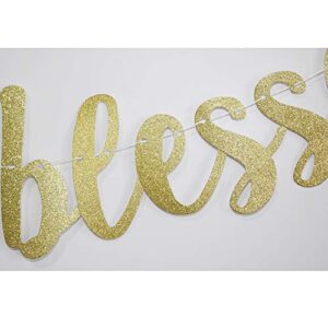 12 Years Blessed Banner, Funny Gold Glitter Sign for 12th Birthday/Wedding Anniversary Party Supplies Props