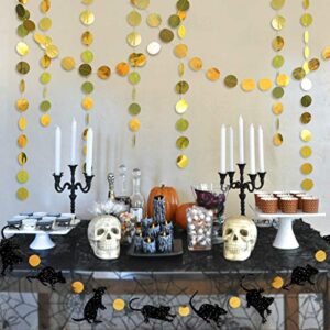 33 Ft Halloween Party Rat Banner Kit Double Sided Black Glitter Mice Gold Circle Dot Bunting Rats Garland Streamer for Happy Halloween Birthday Party Mouse Party Decorations Supplies