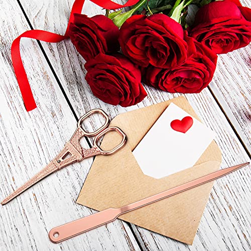 3 Pieces Scissors and Letter Opener Set Include 2 Pieces Metal Envelope Opener Slitter and 1 Pieces Eiffel Tower Embroidery Scissors Craft Scissors for Office Home School Supplies (Rose Gold)