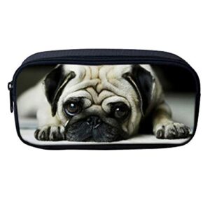 lazy dog pug print pencil bag case durable canvas stationery pouch for boys girls zipper big capacity makeup cosmetic bag