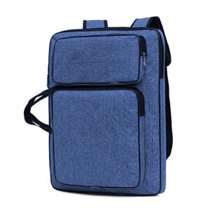 a3 artist portfolio carry case bag portable students waterproof canvas shoulder bag painting pad backpack for sketching painting art supplies with shoulder straps and carry handle (vintage blue)