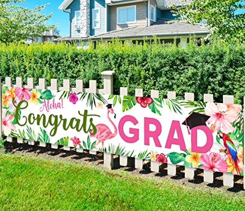 Large Aloha Congrats Grad Banner 2023 Graduation Party Decorations Luau Grad Yard Sign Class of 2023 Hawaiian Backdrop for High School College Graduation Party Supplies
