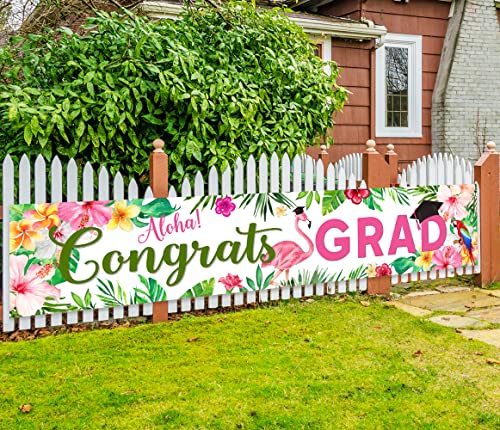 Large Aloha Congrats Grad Banner 2023 Graduation Party Decorations Luau Grad Yard Sign Class of 2023 Hawaiian Backdrop for High School College Graduation Party Supplies