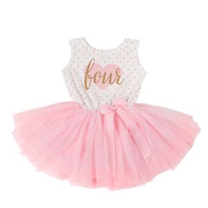 grace & lucille toddler birthday dress (4th birthday) (pink polka dot sleeveless, flat heart gold, 4t)