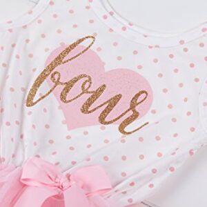 Grace & Lucille Toddler Birthday Dress (4th Birthday) (Pink Polka Dot Sleeveless, Flat Heart Gold, 4T)
