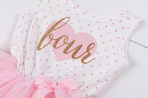 Grace & Lucille Toddler Birthday Dress (4th Birthday) (Pink Polka Dot Sleeveless, Flat Heart Gold, 4T)