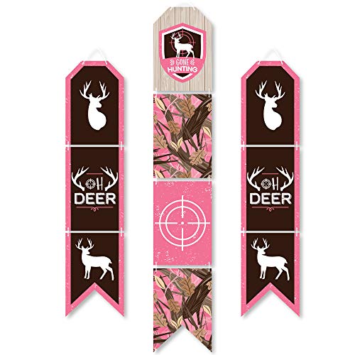Big Dot of Happiness Pink Gone Hunting - Hanging Vertical Paper Door Banners - Deer Hunting Girl Camo Baby Shower or Birthday Party Wall Decoration Kit - Indoor Door Decor