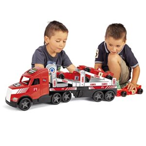 wader 36240 action magic truck formula 1 racing car transporter with winch, from 3 years, approx. 79 cm, red, standard