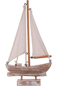 wooden sailboat model decoration, mini wood sailing boat ship model handmade rustic vintage beach nautical ocean theme sailboat decor 10.75 x 6 x 1.5 inches (wood sail boat b)