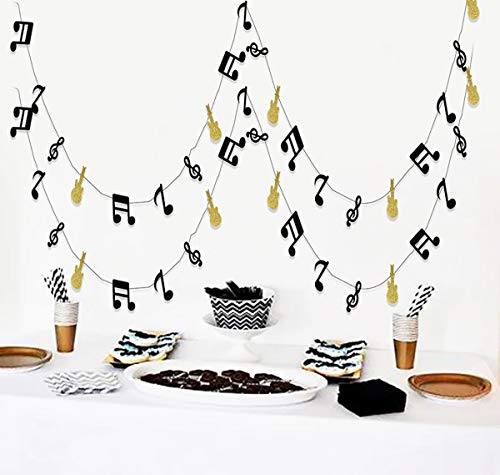 Music Party Decorations, Music Notes Decorations Music Note Garland Black Gold G Clef Garland, Music Party Banner, Music Birthday, Black Gold Music Theme Party,Rock Star Birthday Rock and Roll Party