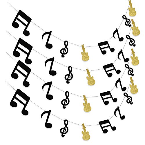 Music Party Decorations, Music Notes Decorations Music Note Garland Black Gold G Clef Garland, Music Party Banner, Music Birthday, Black Gold Music Theme Party,Rock Star Birthday Rock and Roll Party