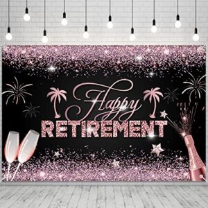 happy retirement banner backdrop rose gold pink decorations background photo booth prop for women men photography officially retire party decor supplies