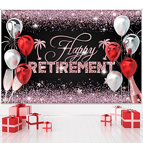 Happy Retirement Banner Backdrop Rose Gold Pink Decorations Background Photo Booth Prop for Women Men Photography Officially Retire Party Decor Supplies