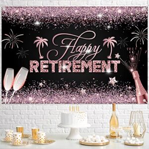 Happy Retirement Banner Backdrop Rose Gold Pink Decorations Background Photo Booth Prop for Women Men Photography Officially Retire Party Decor Supplies