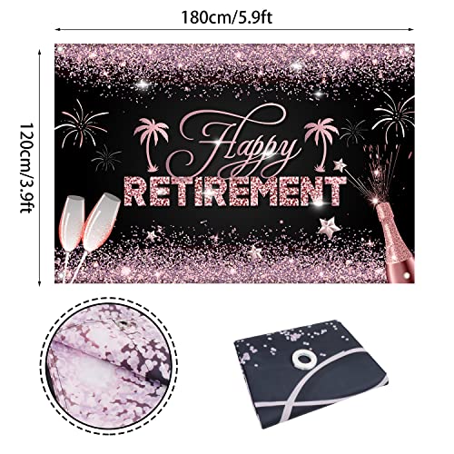 Happy Retirement Banner Backdrop Rose Gold Pink Decorations Background Photo Booth Prop for Women Men Photography Officially Retire Party Decor Supplies