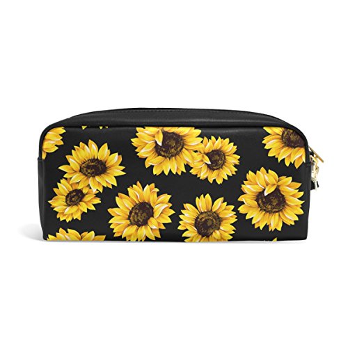 ABLINK Hipster Golden Sunflowers Pencil Pen Case Pouch Bag with Zipper for Travel, School, Small Cosmetic Bag