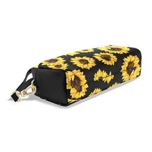 ABLINK Hipster Golden Sunflowers Pencil Pen Case Pouch Bag with Zipper for Travel, School, Small Cosmetic Bag