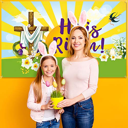 Happy Easter Jesus Backdrop Easter Jesus He Is Risen Background Banner Easter Resurrection Background for Easter Day Celebration Party Decor Banner Portrait Photo Easter Party Supplies, 6 x 4 ft