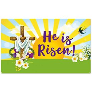 happy easter jesus backdrop easter jesus he is risen background banner easter resurrection background for easter day celebration party decor banner portrait photo easter party supplies, 6 x 4 ft
