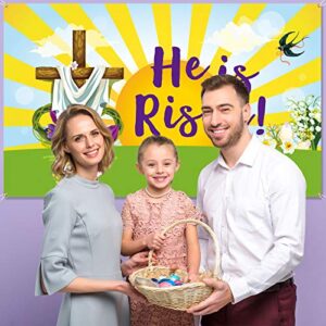 Happy Easter Jesus Backdrop Easter Jesus He Is Risen Background Banner Easter Resurrection Background for Easter Day Celebration Party Decor Banner Portrait Photo Easter Party Supplies, 6 x 4 ft