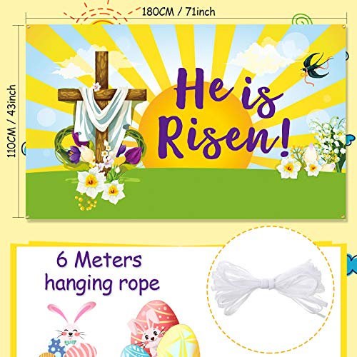 Happy Easter Jesus Backdrop Easter Jesus He Is Risen Background Banner Easter Resurrection Background for Easter Day Celebration Party Decor Banner Portrait Photo Easter Party Supplies, 6 x 4 ft