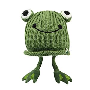 suillty toddler kids infant winter hat cute frog earflap knit warm cap fleece lined beanie for baby boys girls green