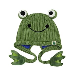 Suillty Toddler Kids Infant Winter Hat Cute Frog Earflap Knit Warm Cap Fleece Lined Beanie for Baby Boys Girls Green