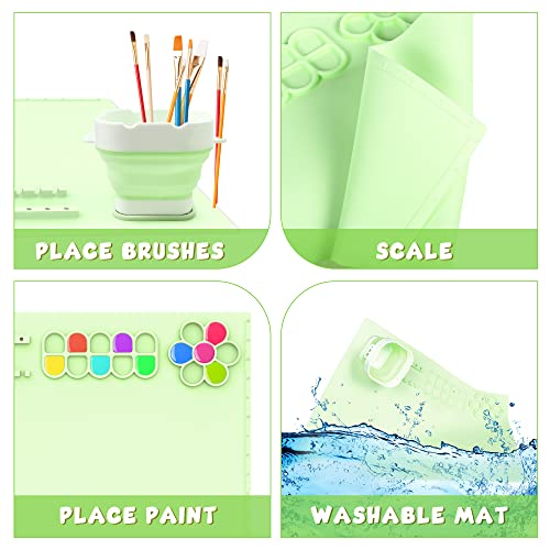 𝗡𝗘𝗪 Silicone Craft Mat,20"x16"Silicone Art Mat with Removable Collapsible Cup and Paint Holder for Resin Jewelry Casting Molds,Nonstick Silicone Painting Mat for Craft